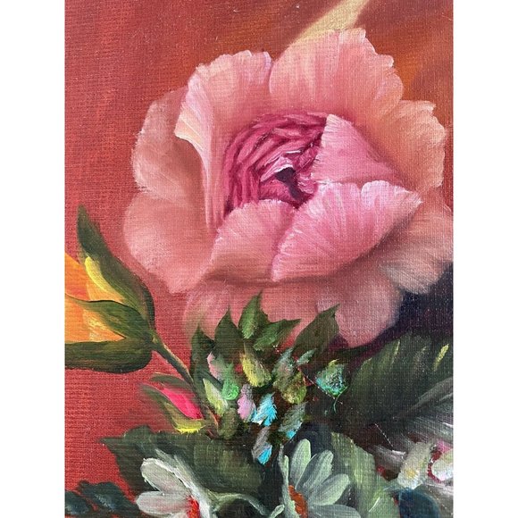 Vintage Signed Painting V Watson, Rose Phantasy, 9x12 unframed canvas art, 1984 - Picture 2 of 7